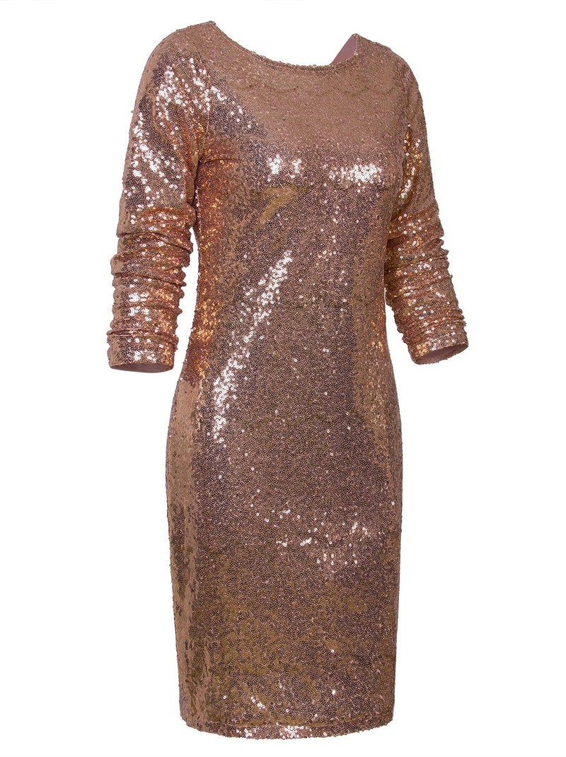 Vijiv Women's Sexy Deep V Neck Sequin Glitter Bodycon Stretchy Mini Party Dress,Gold,X-Large - Image 2